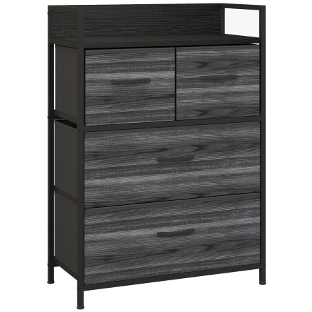 Tööstusstiilis kummut 4 riidest sahtliga, 60 × 29 × 85 cm, must