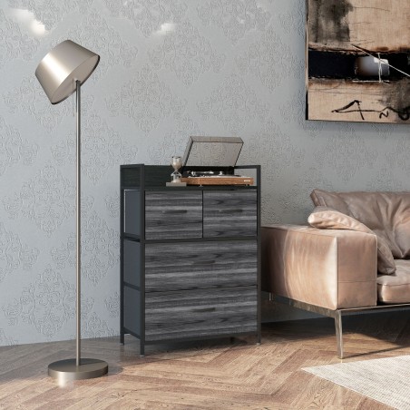 Tööstusstiilis kummut 4 riidest sahtliga, 60 × 29 × 85 cm, must