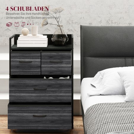 Tööstusstiilis kummut 4 riidest sahtliga, 60 × 29 × 85 cm, must
