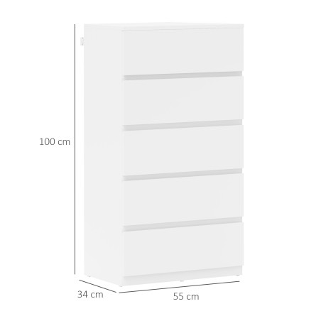 Valge 5 sahtliga kummut, 55 × 34 × 100 cm