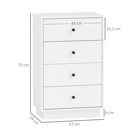 Valge moodne puidupõhine kummut 7 sahtliga, 47 × 29 × 75 cm