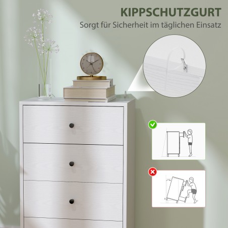 Valge moodne puidupõhine kummut 7 sahtliga, 47 × 29 × 75 cm