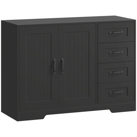 Moodne puhvetkapp 4 sahtli ja kapiga, 105 × 40 × 76 cm, must