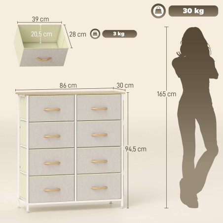 Magamistoa kummut 8 riidest sahtli, 4 hoiutasku ja 2 konksuga, beež