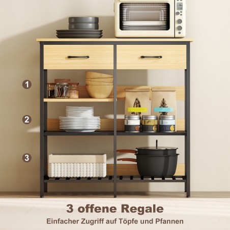 Puhvetkapp 2 sahtli ja 3 avatud riiuliga, 90 × 40 × 91 cm, naturaalne puit