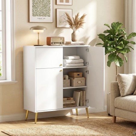 Moodne puhvetkapp 105,4 cm, metalljalgadega, kreemvalge