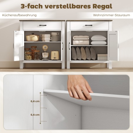 Puhvetkapp lükanduste ja reguleeritava riiuliga, valge