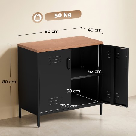 Terasest puhvetkapp 2 ukse ja reguleeritava riiuliga, 80 × 40 × 80 cm, must