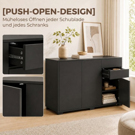 Kummut 2 sahtliga, Push-Click-süsteemiga, 117 × 36 × 74 cm, must