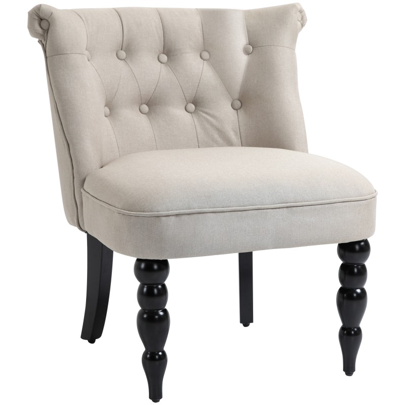 Vintage-lõõgastustool linase katte ja puitraamiga, 67 × 67 × 78 cm, beež-must
