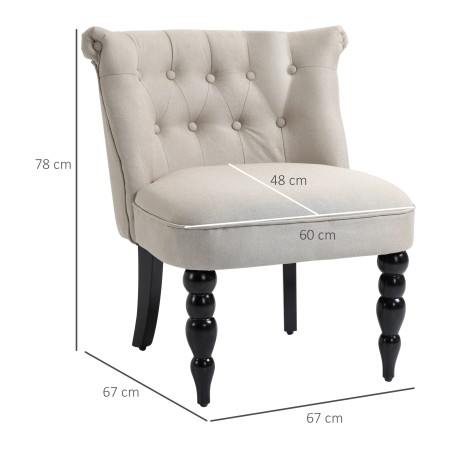 Vintage-lõõgastustool linase katte ja puitraamiga, 67 × 67 × 78 cm, beež-must