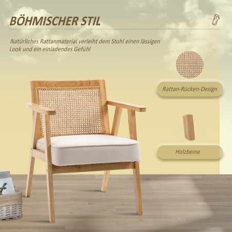 Eksootilise disainiga polsterdatud tool kummipuidust ja linase välimusega padjaga