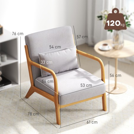 Lounge-tugitool puitraami ja vahtpolstriga, sametise kattega, hall