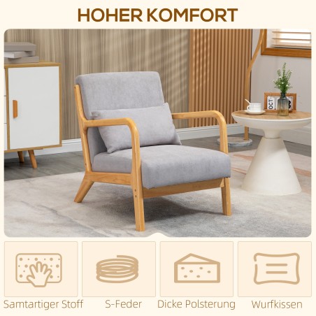 Lounge-tugitool puitraami ja vahtpolstriga, sametise kattega, hall