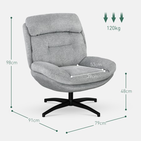 360° pöörlev tugitool, šenillkangas, integreeritud käetoed, hall ja must