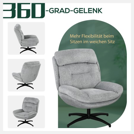 360° pöörlev tugitool, šenillkangas, integreeritud käetoed, hall ja must