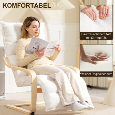 Kasepuidust tugitool reguleeritava jalatoega, valge