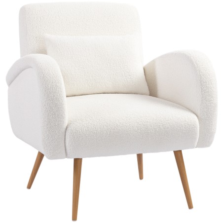 Kreemvalge teddy-kattega polsterdatud tugitool nimmetoepadjaga