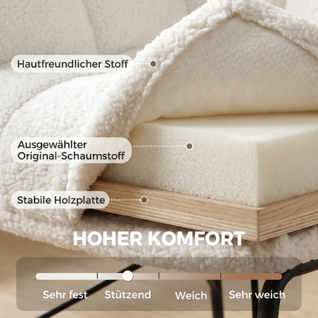 Moodne Sherpa-fliisist tugitool kumera seljatoe ja metalljalgadega, kreemvalge