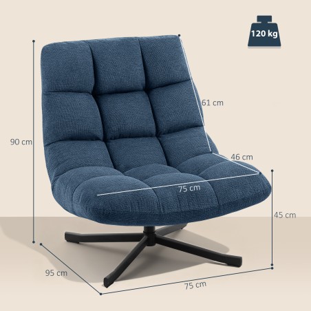 Pööratav käetugedeta lounge-tugitool terasjalgadega, tumesinine