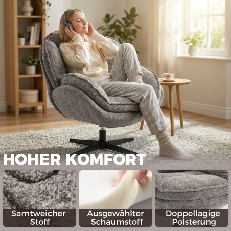 Moodne sametkattega tiibtool, 360° pööratav, hall