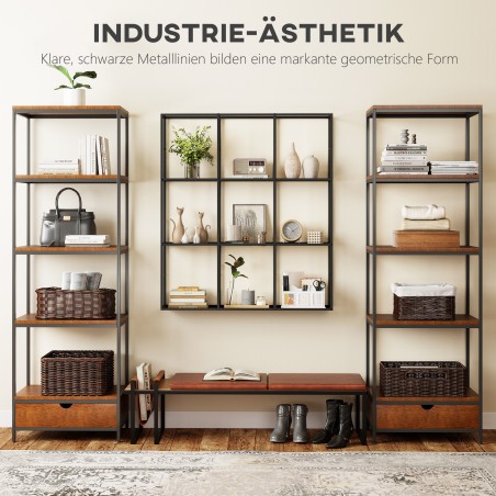 Tööstuslik metallist seinariiul 9 lahtriga, must