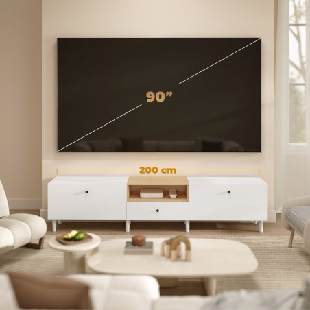 200 cm telerikummut kuni 90-tollisele telerile, 2 klapiga sektsiooni ja sahtliga, valge