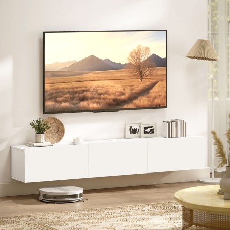 Seinale kinnitatav TV-kapp 3 sahtli ja rohke hoiuruumiga, 180 cm, valge