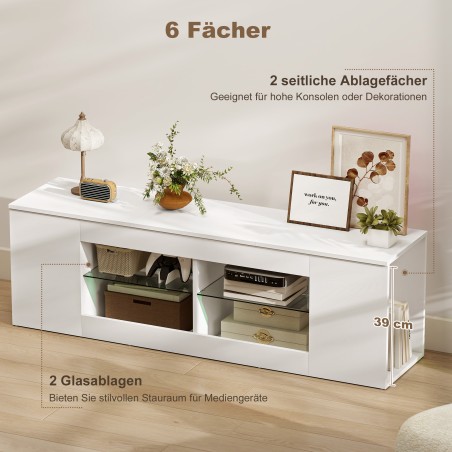 Telerialus 140 cm, 6 sektsiooni ja 2 klaasriiuliga, valge