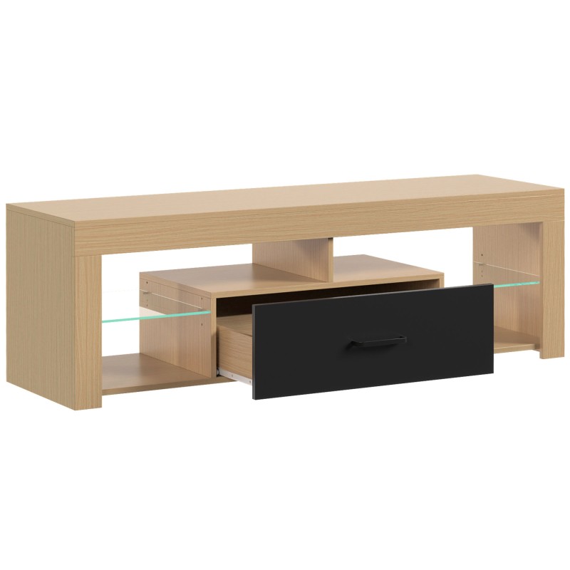 TV-alus kuni 65-tollisele telerile reguleeritavate klaasriiulitega, tamm