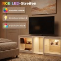 RGB-LED-valgustusega TV-madalal treenitavate klaasriiulitega, valge