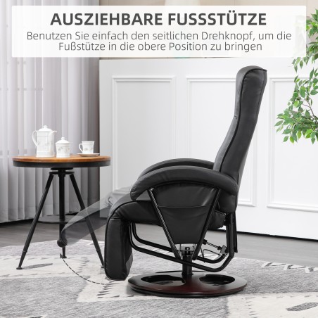 Pööratav kunstnahast tugitool jalatoe ja puidust alusega, must