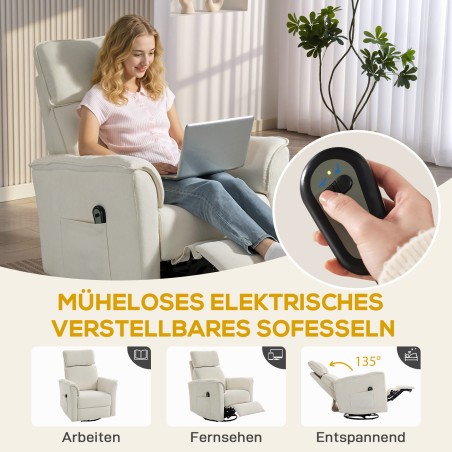 Kreemikas elektriline tugitool lamamisfunktsiooni, reguleeritava seljatoe ja peatoega