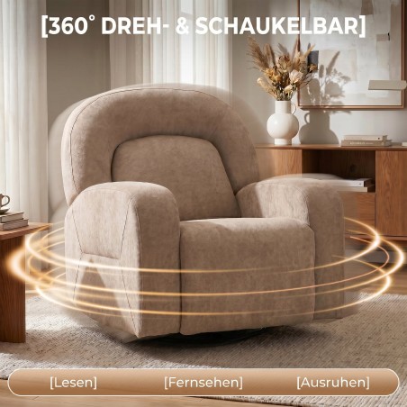 360° pööratav sametkattega lõõgastustool laia istmega, khaki
