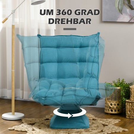 Pööratav sametise välimusega lugemistool, 62 × 70 × 95 cm, sinine