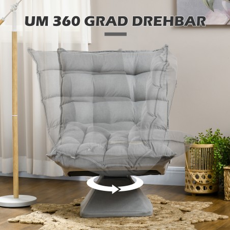 Pööratav sametise välimusega lugemistool, 62 × 70 × 95 cm, helehall