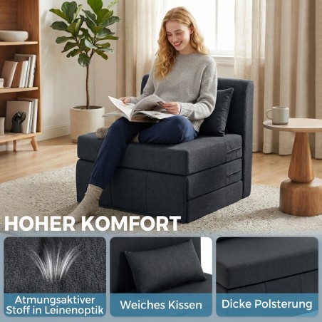 Kaks-ühes lahtikäiv diivanvoodi-tugitool, tumehall
