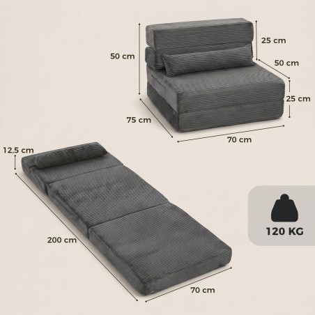 Kokkupandav põrandatool-sleepingtugitool paksu polstri ja seljatoega, tumehall
