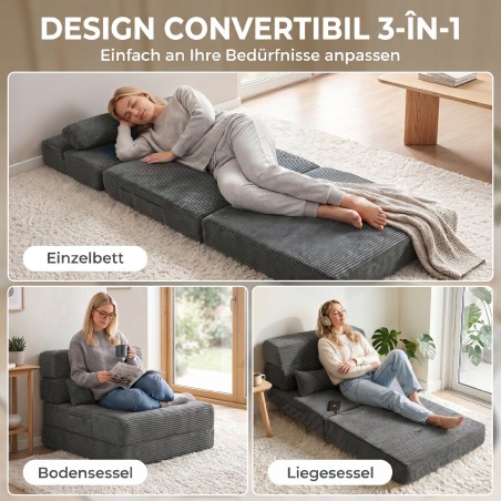 Kokkupandav põrandatool-sleepingtugitool paksu polstri ja seljatoega, tumehall