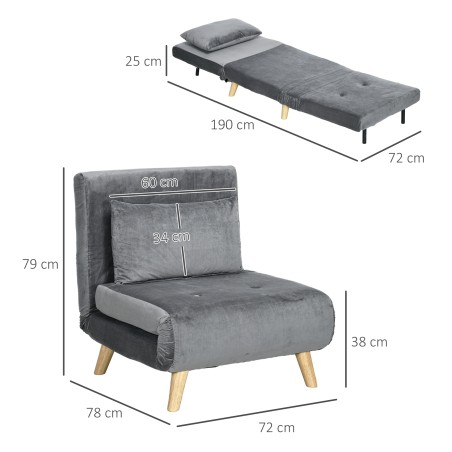 2-ühes tugitool ja külalistevoodi, 72 × 78 × 79 cm, hall