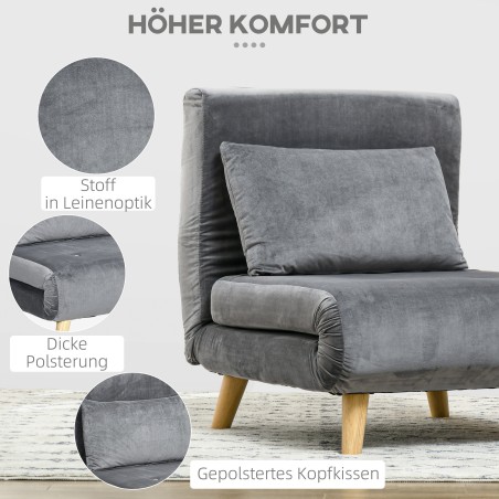 2-ühes tugitool ja külalistevoodi, 72 × 78 × 79 cm, hall