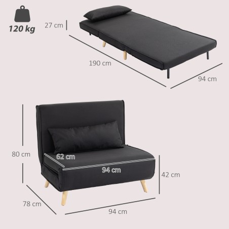 Voodifunktsiooniga lõõgastustool ühele, kuni 120 kg, must, 94 × 78 × 80 cm