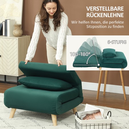 Kokkupandav tugitool-voodi sametise katte ja reguleeritava seljatoega, tumeroheline