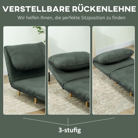 2-ühes magamistool ja külalistevoodi reguleeritava peatoega, roheline