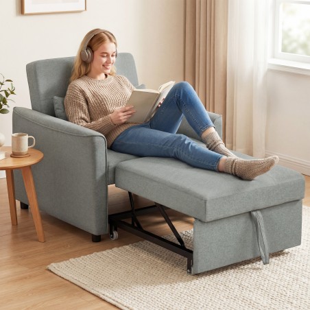 3-in-1 lahtikäiv magamistool reguleeritava seljatoega, hall