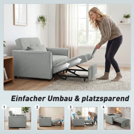 3-in-1 lahtikäiv magamistool reguleeritava seljatoega, hall