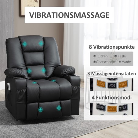 Massaažifunktsiooniga püstitõusmisabiga lõõgastustool, USB, must