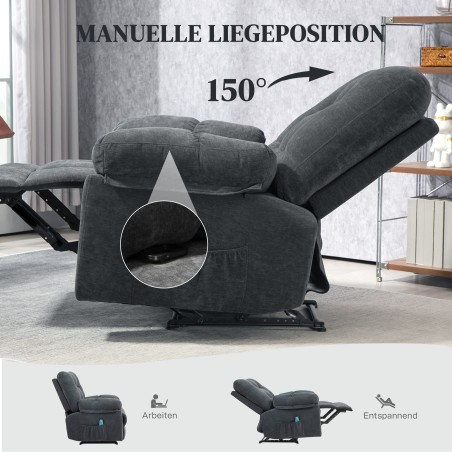 Massaažifunktsiooniga tugitool 8 vibratsioonipunkti ja jalatoega, hall