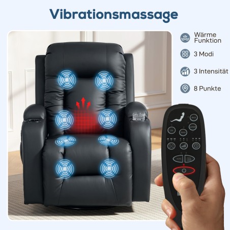 Must pööratav massaažitool kiikumis-, lamamis- ja soojendusfunktsiooniga
