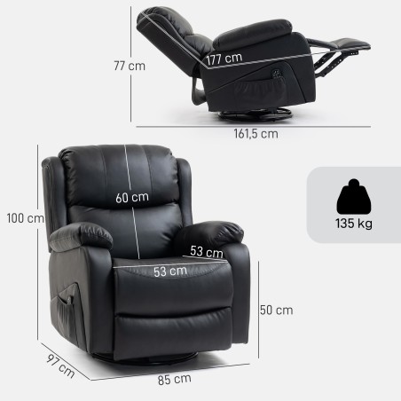 Massaažitool soojendus- ja lamamisfunktsiooniga, kunstnahast, kuni 150 kg, must